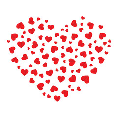 Wall Mural - heart shape made from confetti red hearts. love symbol for valentine, wedding design element. vector