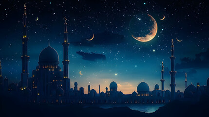 Wall Mural - moonlit marvels of faith background islamic concept