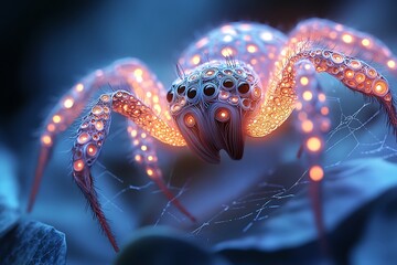 Intricate Jumping Spider, Detailed Macro Shot, colorful spider net