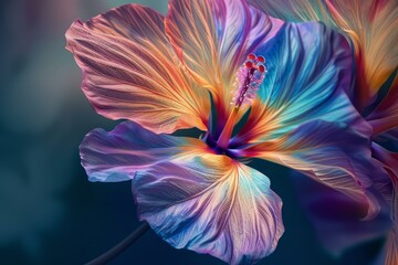 Wall Mural - Close up of a colorful hibiscus flower showcasing its vibrant petals and delicate details