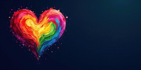 Wall Mural - vibrant rainbow heart shaped abstract art design on dark background for love and romance concepts
