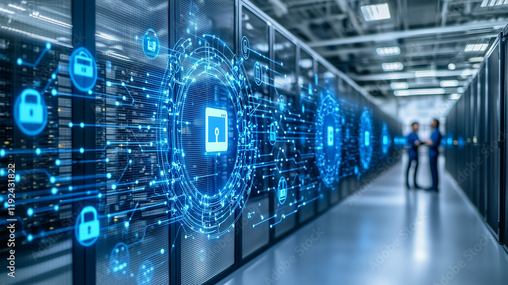 Data Security and Network Architects: Two IT specialists stand amidst ...
