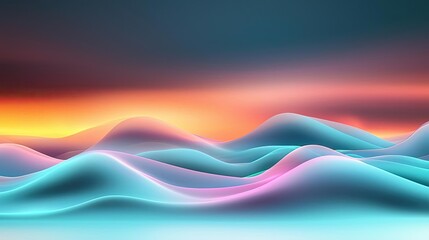 Wall Mural - Blurred abstract background idea. Vibrant abstract landscape with flowing waves and colorful gradient hues at sunset.