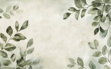 Wall Mural - Elegant Watercolor Eucalyptus Leaves Frame on Textured Background.