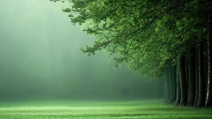 Poster - Blurred abstract background idea. Serene forest view with greenery and mist, ideal for nature and relaxation themes.