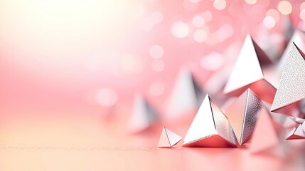 Canvas Print - Triangle abstract background concept. Abstract geometric shapes in silver against a soft pink background with bokeh effect.