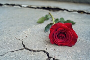 Canvas Print - A single red rose sits alone on the ground