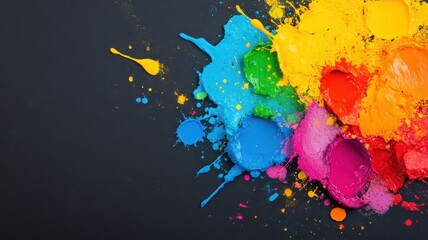 Vibrant paint splash art isolated background abstract design colorful environment high-angle view