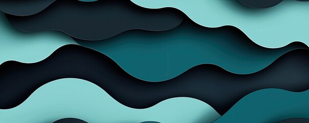 Wall Mural - Cloudy abstract background concept. Abstract wavy shapes in dark teal and light aqua creating a modern paper-cut effect.