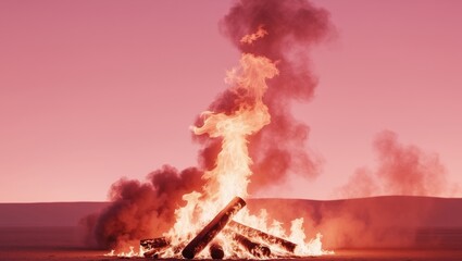 Wall Mural - fire historical past with space for layout toned fiery pink sky with flame effect