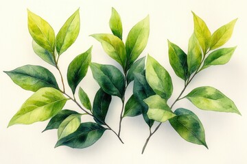 Poster - A close-up shot of green leaves on a white background, perfect for nature and wellness themes