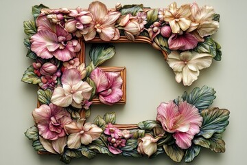 Wall Mural - A decorative picture frame adorned with flowers and leaves