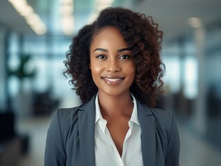 Wall Mural - portrait Attractive African young confident business woman in business professional working office