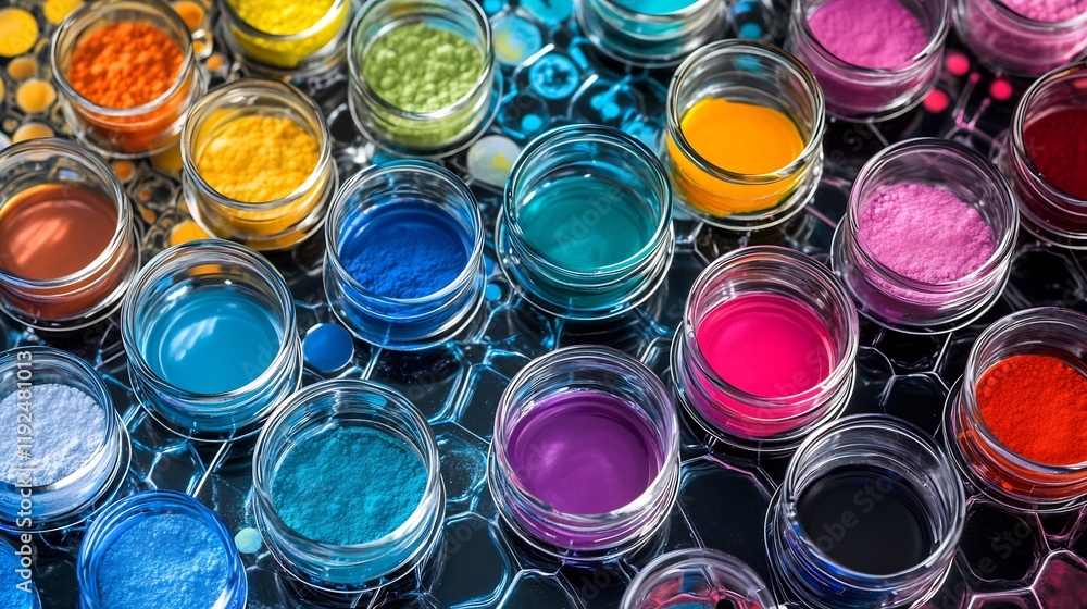 Dyes pigments depicted bold colorful patterns and intricate molecular ...
