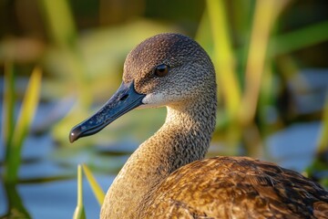 Wall Mural - A close-up shot of a duck swimming in the water