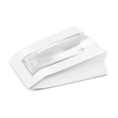 Wall Mural - blank white food paper bag with clear plastic line insert. realistic 3d vector mockup. side gusseted