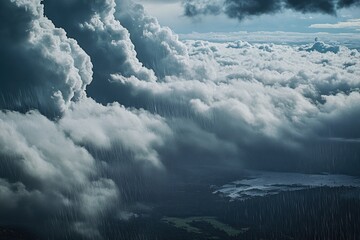 Wall Mural - view from airplane window showing clouds and blue sky