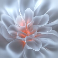 Aufkleber - Futuristic white flower with translucent petals filled with warm orange light in the center