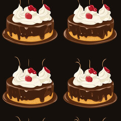 Canvas Print - Chocolate cake continuous icon pattern, Chocolate cake repeating background