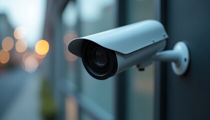 Closeup of a modern CCTV security camera mounted on a wall