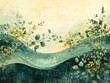 © Lanri - Serene Green and Yellow Floral Watercolor Landscape
