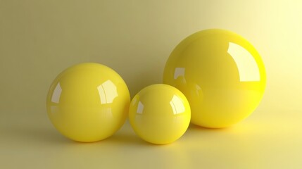 Canvas Print - Three glossy yellow spheres of varying sizes on a pale yellow background.