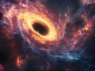 Sticker - cosmic whirlpool nebula enveloping a black hole with vibrant swirling energy