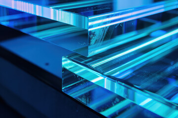 Wall Mural - close up horizontal abstract illustration of glowing transparent glass layer background