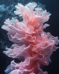 Aufkleber - A bloom-like burst of hot-pink flows morphing into spindly lavender filaments, coiling intricately in zero gravity,