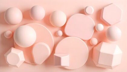 Leinwandbilder - A composition of geometric 3D smooth pastel shapes arranged in an abstract layout, set against a soft and light color palette, evoking a modern and tranquil aesthetic