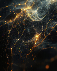 Poster - A minimal cosmic net with thin, luminous lemon cords stretching from one corner to another on black, hinting at infinite depth,