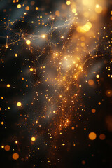 Fototapete - A minimalistic, angular grid of bright golden rods, resembling an abstract map suspended in a dark vacuum,