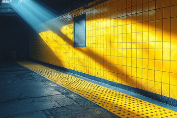 Aufkleber - Crisscrossing lines in vibrant lemon hues, converging at points of overlapping geometry on a shadowy backdrop,