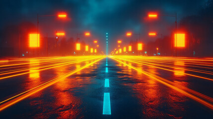 Aufkleber - A sparse network of crisscrossing neon-blue lines, each intersection marked by a brilliant lemon-yellow glow, extending infinitely,