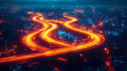 Poster - A sparse network of crisscrossing neon-blue lines, each intersection marked by a brilliant lemon-yellow glow, extending infinitely,