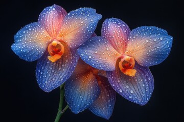 Poster - A close-up of two colorful flowers with water droplets glistening on their petals