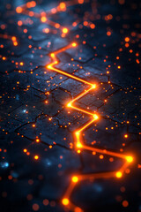 Aufkleber - Multiple angled planes in neon-blue, each intersecting at glowing amber junctions, forming a dynamic 3D circuit on black,