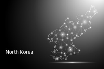 Wall Mural - Abstract Mash Line and Point Scales on The Dark Gradient Background With Map of North Korea. 3D Mesh Polygonal Network Connections. Vector illustration eps 10.	
