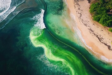 Wall Mural - aerial view of a body of water near a beach, great for travel or coastal scenes