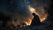 © CanvasPixelDreams - Jesus kneeling in the Garden of Gethsemane under a starry night sky, his face illuminated by the moonlight. He prays earnestly, with the silhouette of olive trees surrounding him.