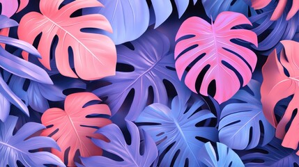 Poster - Vibrant pink and blue tropical leaves background. (1)