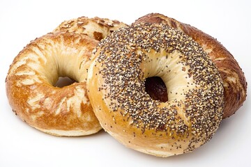 Poster - Freshly baked bagels placed on a clean white surface, perfect for photography or illustration