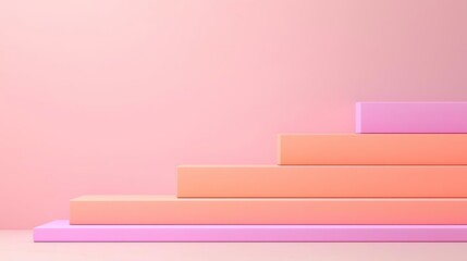 Poster - Symmetry gradient concept. Stylish geometric blocks in pastel colors stacked against a soft pink background.