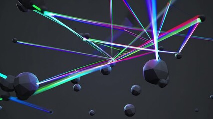Wall Mural - abstract representation of dynamic particles and light beams in a dark space, illustrating concepts 