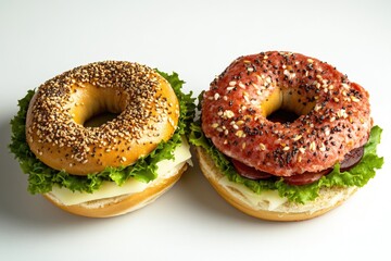 Poster - Two bagels stacked together, a creative presentation or snack