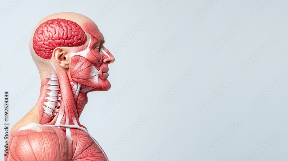 Anatomical Model of Human Head and Neck with Exposed Muscles and Brain ...