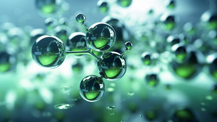 Wall Mural - Green Hydrogen H2 gas molecule. Sustainable alternative clean hydrogen H2.


