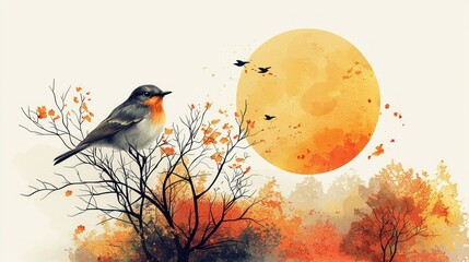 Sticker - Bird, moon, trees.