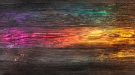 Fototapete - Vibrant Rainbow Flare Lines Over Rich Wood Grain Texture for Artistic Backgrounds