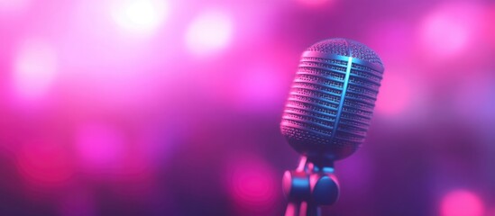 Poster - Abstract pink bokeh light background with a retro microphone for vibrant music and performance theme showcasing empty text space